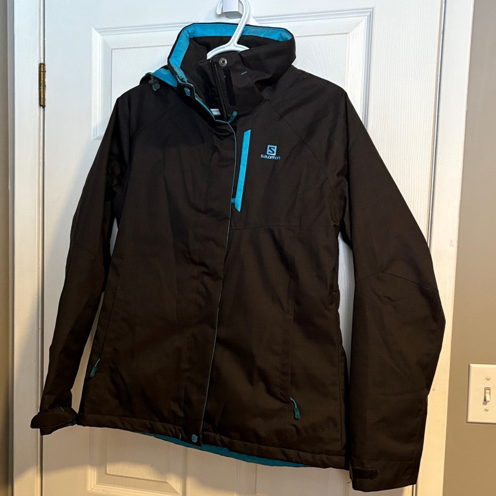 Salomon Women's Black Ski Jacket with Teal Highlights